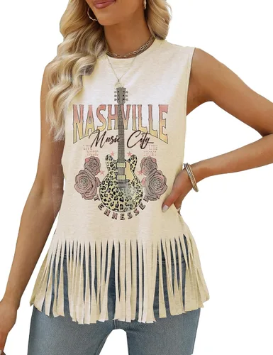 Vista 3 de iliheyov Nashville - Camiseta sin mangas para mujer, diseño de festival de música country, estampado gráfico, sin mangas, Nash Music