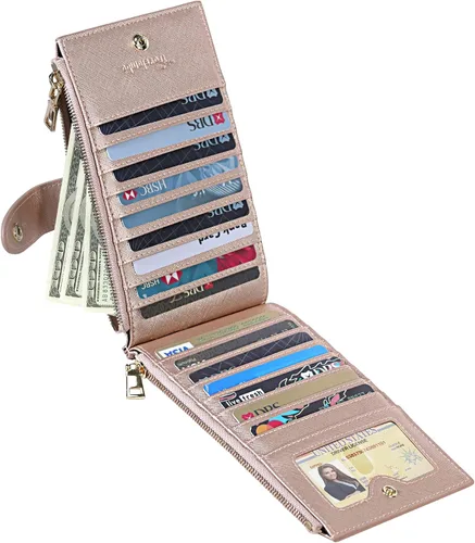 Vista 9 de Travelambo RFID Billetera de mujer con varios compartimientos para varias tarjetas con bolsillo con cierre, talla única