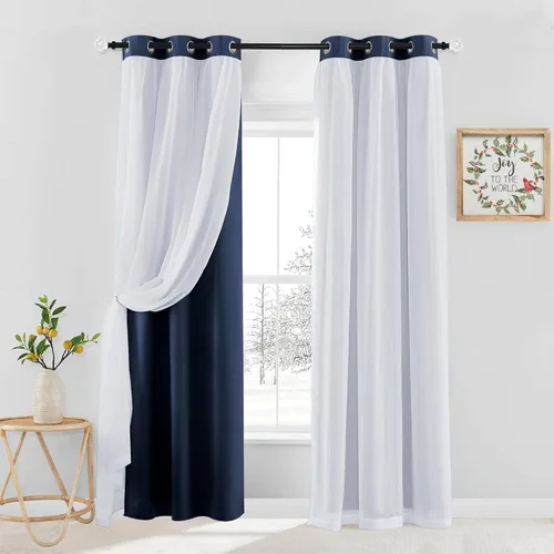 Vista 23 de PONY DANCE Cortinas Opacas con Superposición de Gasa, Cortinas de Doble Capa con Aislamiento Térmico Mix & Match para Oscurecer Habitaciones