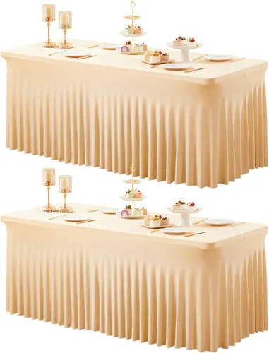 Vista 59 de Paquete de 1 manteles azul bebé para mesas rectangulares de 4 pies, cubiertas de mesa de spandex elástico de una pieza resistentes a las arrugas