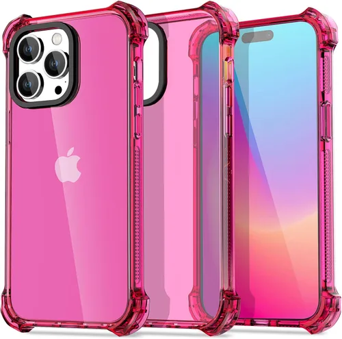 Vista 40 de AICase Funda Rebote Rosa Neón Brillante Compatible con iPhone 15, Transparente a Prueba de Impactos Resistente a Golpes Linda Femenina Adolescente