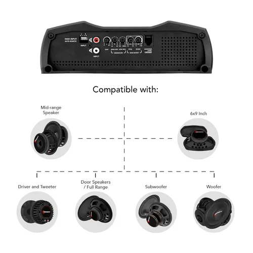 Vista 7 de Taramps MD 1200.1 Amplificador de 2 ohmios 1200 vatios RMS 1 canal completo sistema de audio para automóvil, monobloque, indicador de monitor LED