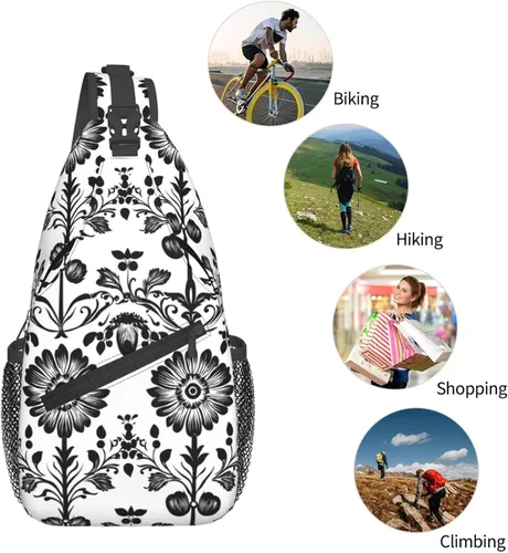 Vista 5 de Small Crossbody Bags for Women Men - Vintage Flower Black White Print Adjustable Shoulder Bag Fanny Packs Belt Sling Bag Crossbody Purses Backpack