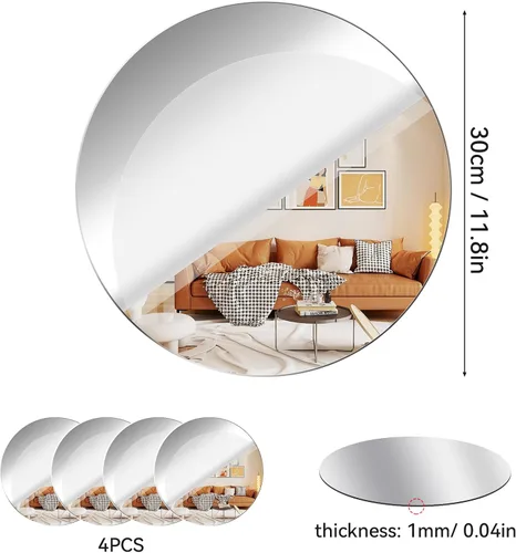 Vista 2 de Fantasyon Espejos redondos de acrílico, autoadhesivos, sin vidrio, espejo circular para pared, calcomanías para mesa de boda, centro de mesa