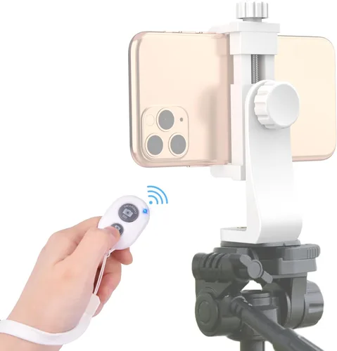 Vista 10 de Adaptador universal de trípode para teléfono con control remoto de cámara inalámbrico, soporte para teléfono celular con abrazadera ajustable