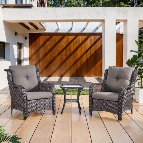 Vista 61 de Belord Mesa auxiliar pequeña para exteriores, mesa de mimbre de vidrio templado, mesa de centro impermeable para patio, mesa auxiliar de ratán