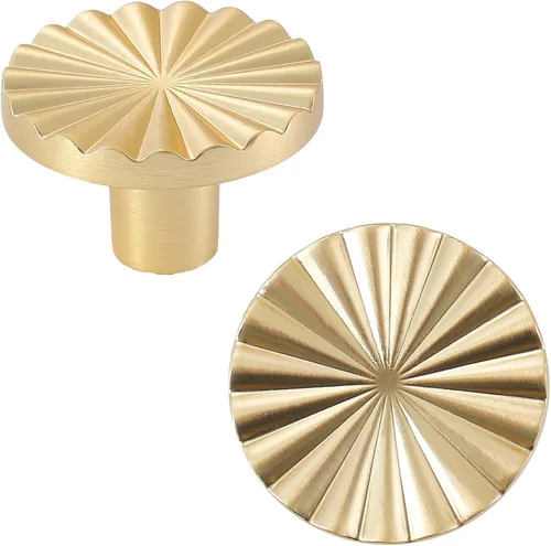 Vista 8 de Paquete de 2 perillas doradas brillantes para gabinetes Manijas para gabinetes de cocina con herrajes vintage para cajones de armario Manijas