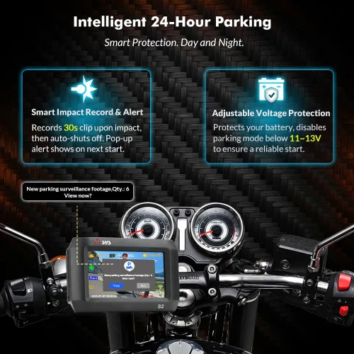 Vista 3 de VSYSTO S2 Pro - Cámara de tablero de motocicleta de doble canal, frontal y trasera, lente impermeable de 1080P 30fps, compatible con modo