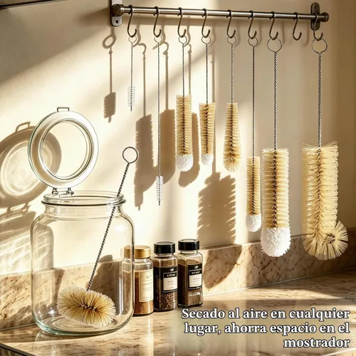 Vista 9 de MASTERTOP Juego de 9 cepillos para botellas, juego de limpieza de botellas de agua largas y cepillo para pajilla, sin BPA, cepillo limpiador