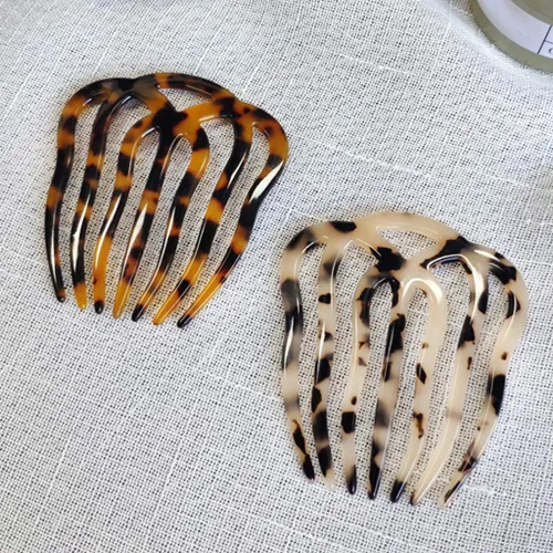 Vista 2 de Twist Hair Side Comb ahueca hacia fuera 7 dientes acetato antiestático horquilla vintage tortuga para Shell Barrette C