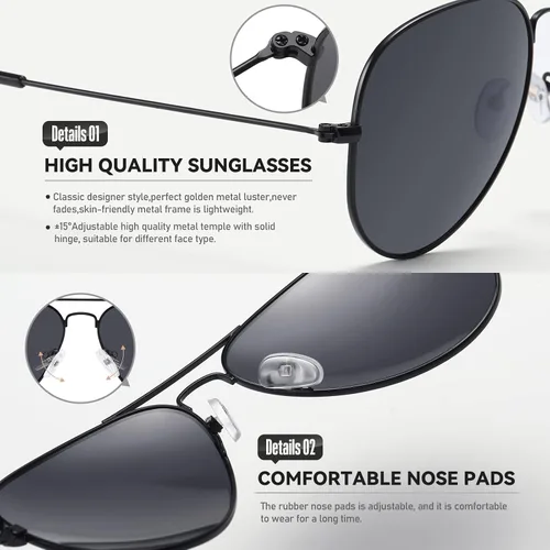 Vista 4 de kunchu Classic Aviator Sunglasses for Men Womens Sunglasses Driving Polarized Sunglasses UV 400 Lens Protection