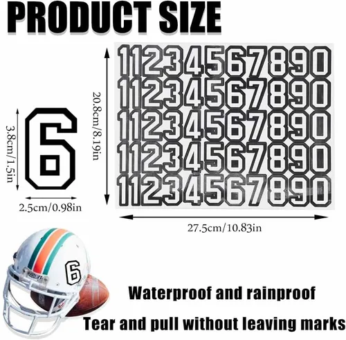 Vista 3 de 110 calcomanías autoadhesivas para casco de fútbol, números deportivos, impermeables, accesorios para béisbol, bateo, 1.5 pulgadas