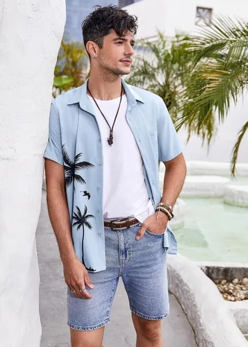 Vista 3 de COOFANDY 2024 Hawaiian Shirts for Men Short Sleeve Button Up Tropical Summer Beach Shirt with Pocket