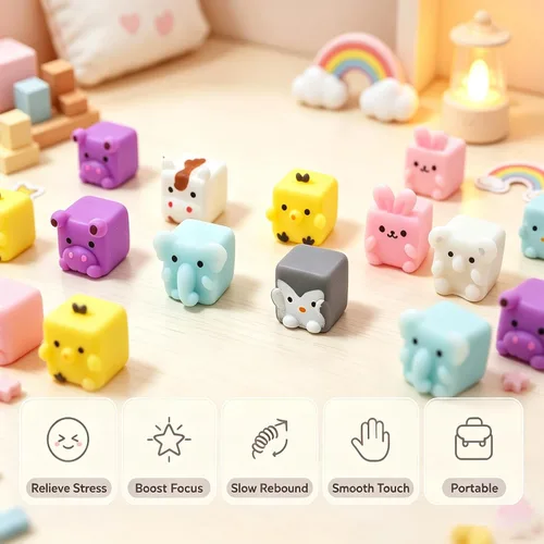 Vista 4 de Paquete de 40 juguetes esponjosos Mochi, mini cubo Kawaii de animales