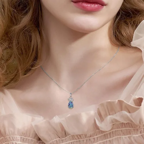 Vista 2 de ONEFINITY Collar de plata de ley con dije de piña, regalo de joyería para mujer