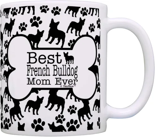 Vista 8 de ThisWear Dog Owner Gifts Best French Bulldog Dad Ever Paw Pattern Gift - Taza de café de cerámica de 11 onzas con mango y patrón de hueso