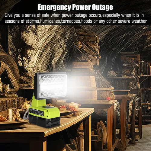 Vista 6 de Linterna de 18 W compatible con batería Ryobi de 18 V, reflector de luz de 2000LM 18V con puerto USB, puerto tipo C, cabezal giratorio de 110 grados