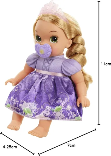 Vista 6 de Disney Princess Muñeca Rapunzel de lujo para bebé con chupete de juguete