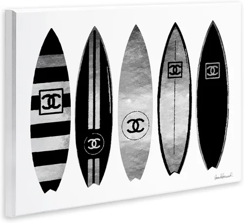 Vista 2 de Stupell Industries Amanda Greenwood - Tablas de surf de diseño de moda, acuarela negra y plateada, 19 x 13 pulgadas, fácil de colgar y resistente