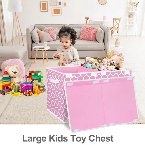 Vista 6 de homyfort Caja de juguetes para niñas, niños – Organizadores grandes de cofre de juguetes y cajas de almacenamiento con tapa abatible y divisor