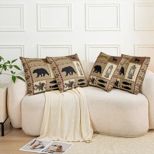 Vista 7 de Paquete de 2 fundas de almohada decorativas con diseño de oso, suave, rústica, con alce salvaje del oeste, para sofá, dormitorio, sala de estar
