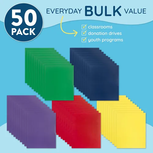 Vista 2 de Blue Summit Supplies 50 carpetas de papel de dos bolsillos a granel, diseñadas para uso en la oficina y el aula, 5 colores surtidos, paquete de 50