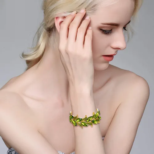 Vista 3 de BriLove Pulsera brazalete elástica de hoja con forma de marquesa de cristal nupcial de boda para mujer