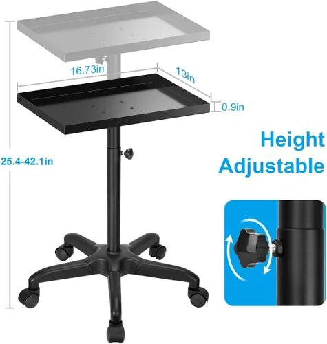 Vista 3 de Bandeja de salón Carrito de metal premium para tatuajes, carrito rodante de altura ajustable, carrito de almacenamiento para clínica Spa bandeja