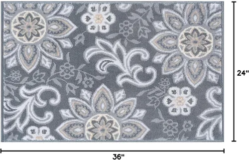 Vista 2 de Piper - Alfombra pequeña de interior de 2 x 3 pulgadas, alfombra de área para cocina, baño, pasillo, entrada, alfombra floral color gris oscuro