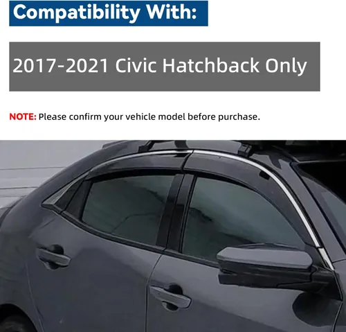 Vista 5 de 4 piezas de deflectores de viento para ventanas compatibles con Civic Hatchback 2017-2021 solamente, estilo de montaje exterior, protección contra