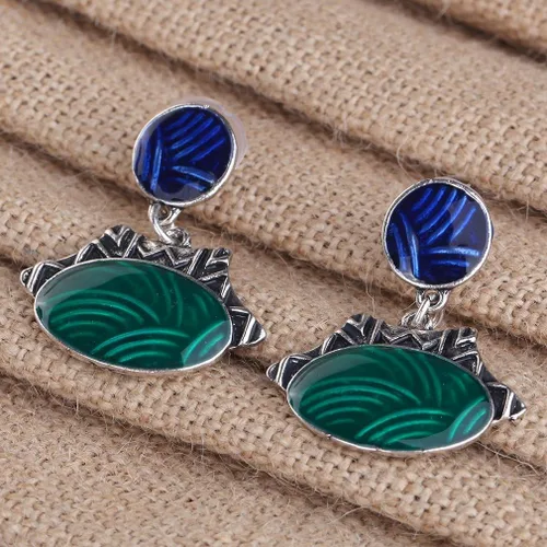 Vista 5 de YAZILIND Color étnico en relieve oval gangle, babero, collar, pendientes, collar, conjunto de joyas para mujeres