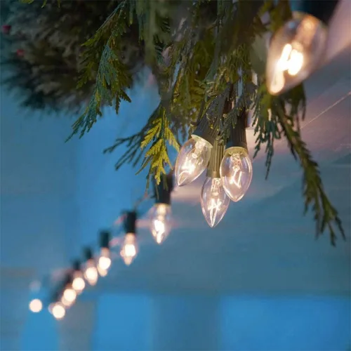 Vista 6 de SUNSGNE Paquete de 25 bombillas de repuesto C7 transparentes de Navidad, bombillas de cadena de luces para patio al aire libre, bombillas