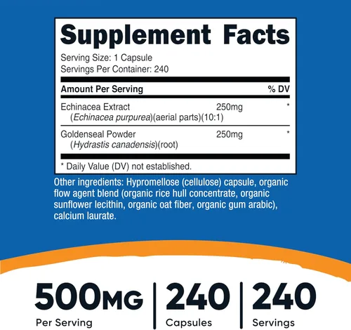 Vista 2 de Nutricost Echinacea & Raíz de sello dorado, 500 mg, 240 cápsulas - Tapas vegetarianas, sin OMG, sin gluten
