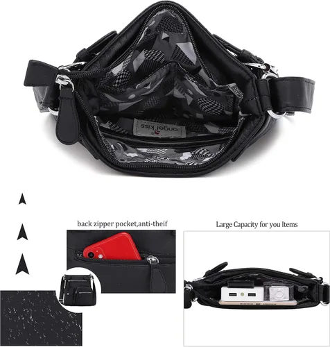 Vista 5 de Angel Kiss Bolsos cruzados para mujer, de piel lavada, con múltiples bolsillos, bolsos tipo hobo suaves y bolsos medianos