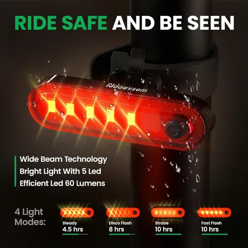 Vista 4 de Bike Lights Front and Back for Night Riding, USB-C Rechargeable Bicycle Headlight and Taillight Set, Waterproof, 12+6 Modes, Powerful Front and Rear