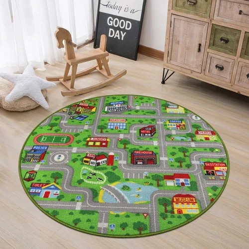 Vista 24 de Capslpad Alfombra Azul de Coche y Carretera para Niños, Alfombra de Juego para Sala de Juegos, Alfombra Antideslizante Lavable con Mapa de la Ciudad
