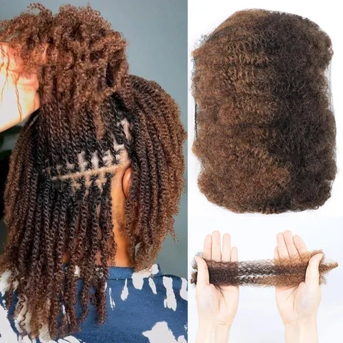 Vista 11 de HAPPY&CC Afro Kinkys - Extensiones de cabello humano a granel para extensiones de rastas de 10 pulgadas, 1.76 onzas, #4, color marrón degradado a