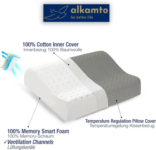 Vista 7 de alkamto Cómoda almohada de espuma viscoelástica para viajes y campamentos, bolsa portátil fácil de llevar, funda de almohada con regulación