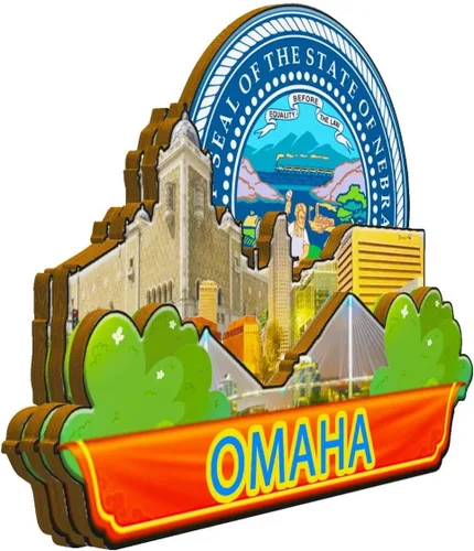Vista 2 de Omaha Nebraska - Imán de madera para nevera, diseño 3D, recuerdos coleccionables, decoración hecha a mano, 1622