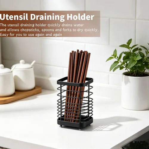 Vista 5 de Cesta de secado de utensilios de acero inoxidable, cesta de secado de cubiertos para fregadero de cocina con drenaje, estante de utensilios