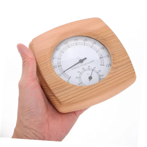 Vista 3 de Medidor de temperatura y humedad ambiente de sauna de pared Termómetro de sauna de madera higrómetro para entusiastas de la sauna