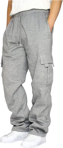 Vista 2 de Pantalones cargo para hombre, cintura elástica, con cordón, ajuste relajado, pantalones de senderismo, pantalones casuales de trabajo, pantalones