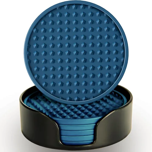 Vista 12 de Paquete de 6 posavasos para bebidas con soporte, tapete de silicona antideslizante, posavasos de goma vivos para bebidas calientes o frías, se