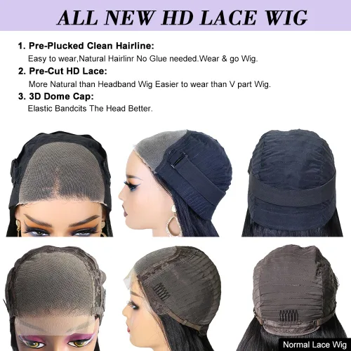 Vista 3 de Pelucas de cabello humano ondulado con encaje frontal HD de 6 x 4, cabello humano prearrancado con abuelitos para principiantes, sin pegamento