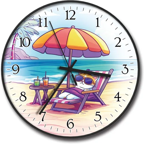 Vista 8 de Reloj de pared de plástico de 8 pulgadas, funciona con pilas, reloj redondo decorativo, gato blanco