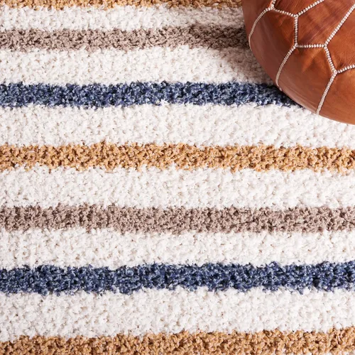 Vista 7 de SAFAVIEH Calico Shag Collection - Alfombra para pasillo, 2 pies 2 pulgadas x 8 pies, color marfil y dorado, diseño a rayas, no desprende pelusa