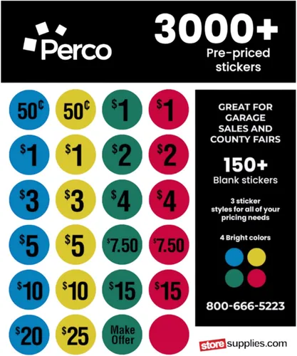 Vista 3 de Perco Calcomanías de precio de venta de garaje – Más de 1000 calcomanías de precio previo y más de 75 calcomanías en blanco – Etiquetas de precio