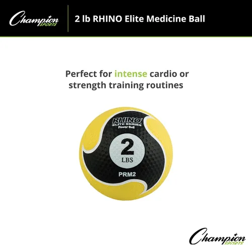 Vista 5 de Champion Sports Rhino Elite Medicine Ball – Textured Surface, Superior Grip, Hollow Synthetic Rubber for Consistent Bounce & Durability, Multiple