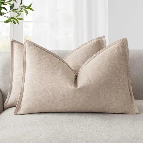 Vista 78 de Foindtower Juego de 2, Fundas Decorativas de Almohada de Lino Sólido Suaves Fundas de Cojín Europeo de Acento Estilo Granja Neutral para Silla Sofá