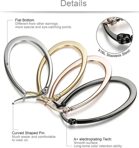 Vista 2 de Jstyle 4 Pairs a Set Stainless Steel Teardrop Hoop Earrings for Womens